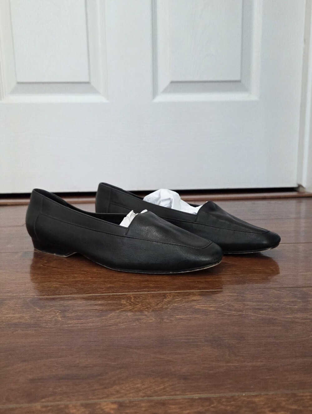 Laura Scott Women's Leather Slip-On Square Toe Black Loafers Size 8 Minimalist - Picture 2 of 7